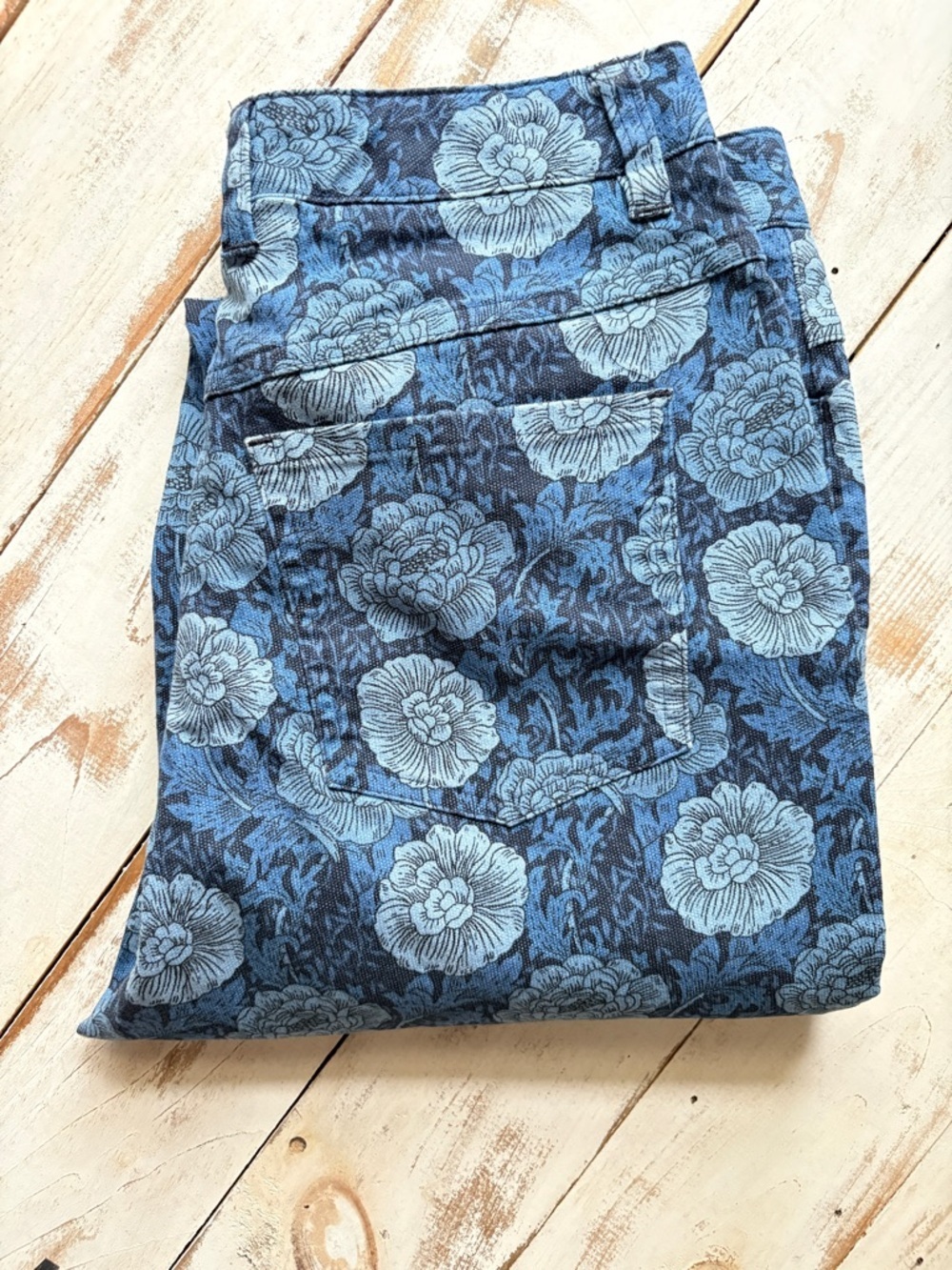 Vintage TALBOTS blue floral cropped cotton chino pants stretch denim chic sz 8P